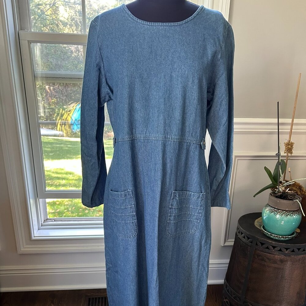 Vintage Denim Blue Maxi Dress ~ Women's Size 14